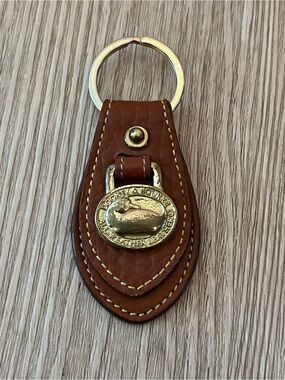 Dooney & Bourke Brown Leather Key Ring with Gold Tone Logo Medallion